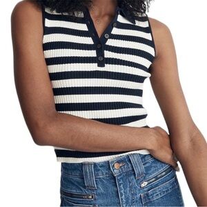 Madewell Navy and Cream Striped Owen Sweater Polo